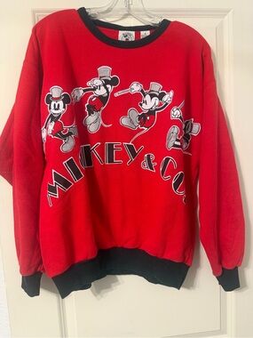 Disney Vintage Red Mickey & Co. by JG Hook Crewneck Sweatshirt with Black Trim